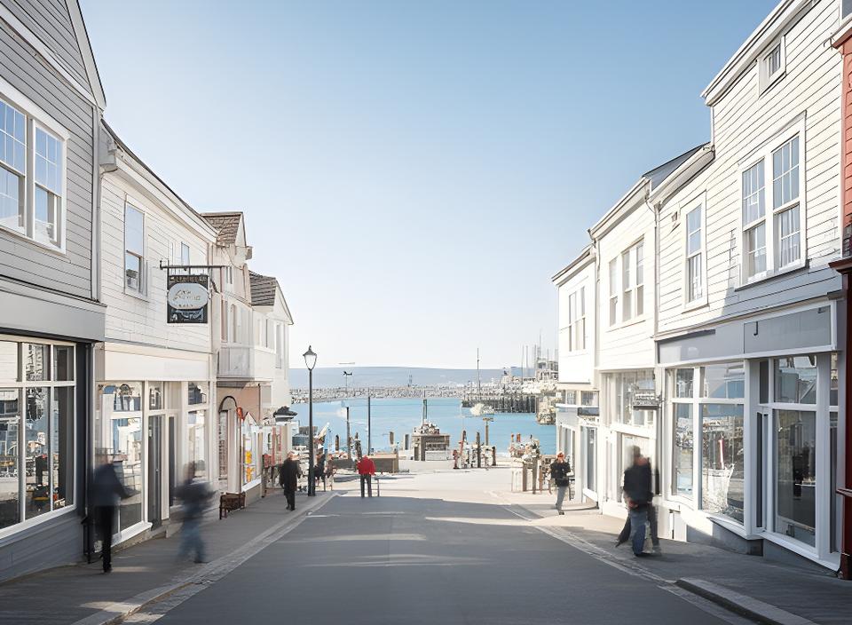 Harbour-side streets near West Pier in Dún Laoghaire with bright buildings and local foot traffic